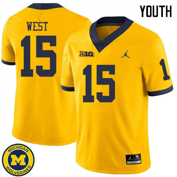 Youth Michigan Wolverines #15 Jacob West Yellow Jordan Brand Fashion Jersey